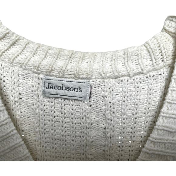 90s Vintage Jacobson's Ivory Knitted Grandpa Cardigan - Picture 5 of 8